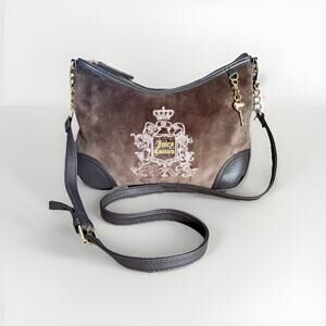 JUICY COUTURE 4 All Embroidered Velvet Hobo Xbody Bag Charm Crown Crest Key Y2K